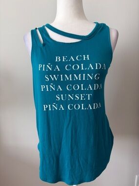Express Teal Graphic Cutout Tank Top